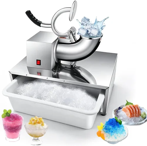 Commercial Ice Crusher 350W, 220 LBS/H Snow Cone Machine | 10L Crushed Ice Box, 1420RPM Stainless Steel Ice Shaver Machine, for Family, Restaurants,