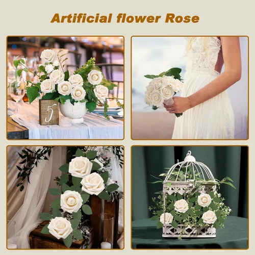 Miniatura 3 de Flores artificiales realistas, 25 piezas de rosas falsas de aspecto real con tallo para ramos de boda, centros de mesa, despedidas de soltera