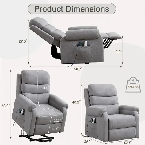 Miniatura 3 de LOUVIXA Silla reclinable eléctrica para personas mayores con calor y masaje, silla reclinable para sala de estar con posición infinita y bolsillo
