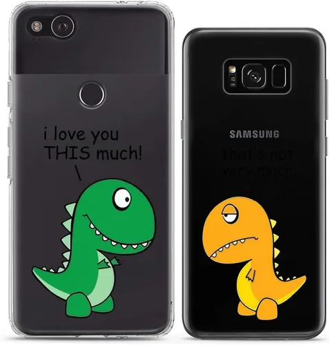 Miniatura 2 de Fundas a juego para parejas compatibles con Google Pixel 7 6a Pro 5 XL 5a 4a 5G 2 XL 3 XL 3a XL 4 regalo transparente lindo dinosaurio divertido