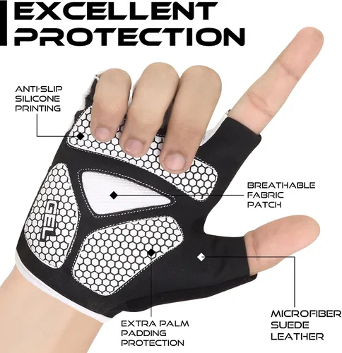 Miniatura 2 de BEAST RAGE Guantes de ciclismo de medio dedo para hombres y mujeres, guantes acolchados de gel, antideslizantes, absorben los golpes, levantamiento