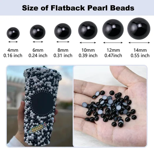 Miniatura 2 de 1300 PIEZAS 6mm Perlas con Parte Trasera Plana de Media Perla para Manualidades Joyería Álbum de Recortes Decoración de Uñas, Perlas con Parte Negro