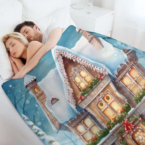 Miniatura 6 de Mantas suaves y mantas para sofá, casa de Navidad y pan de jengibre, manta de microfibra suave y acogedora manta de microfibra para hombre, casa