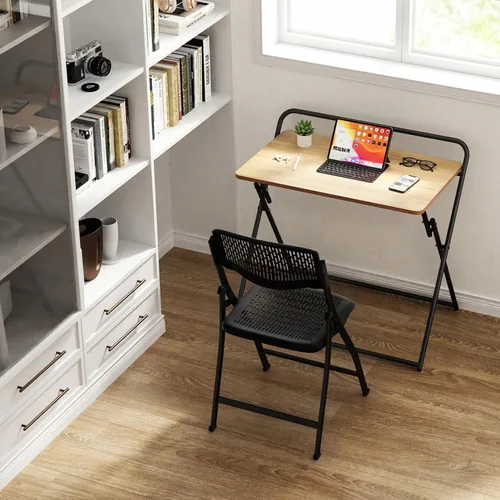 Miniatura 5 de Ytaoka Silla plegable negra con asiento de malla transpirable y marco de metal resistente para interiores y exteriores, fiestas, eventos, bodas