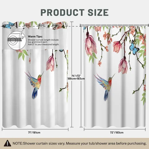 Miniatura 9 de WITHLOC Cortina de ducha sin gancho con forro a presión - Forro interior impermeable de tela, cortinas de ducha lavables de tela con flores rosadas