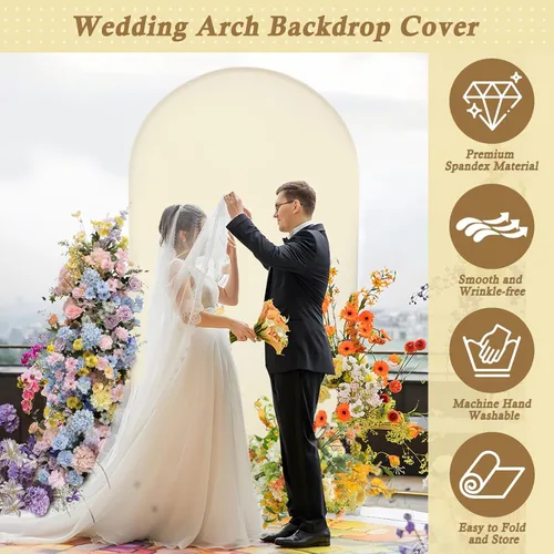 Miniatura 3 de Cubierta de fondo de arco de 7.2 pies, cubierta de arco de elastano beige, cubierta de soporte elástica con herramientas de atar globos para boda