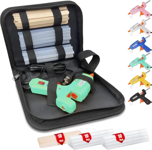 Kit de pistola de silicón caliente MONVICT, pistola de silicón mini con estuche de transporte, 20 barras de silicón premium, 10 palos de silicón Cian