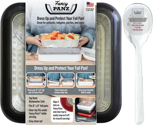 Miniatura 13 de Fancy Panz - Portasartén de papel de aluminio Aqua de 8x8 pulgadas con tapa - Bandeja de servicio de alimentos elevada - Portasartén portátil