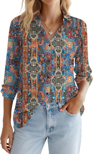 Miniatura 19 de LOMON Camisa de Botones para Mujer Tops de Primavera Verano Manga Larga Negocios Elegante Casual Blusas con Cuello Conjuntos de Trabajo Ropa