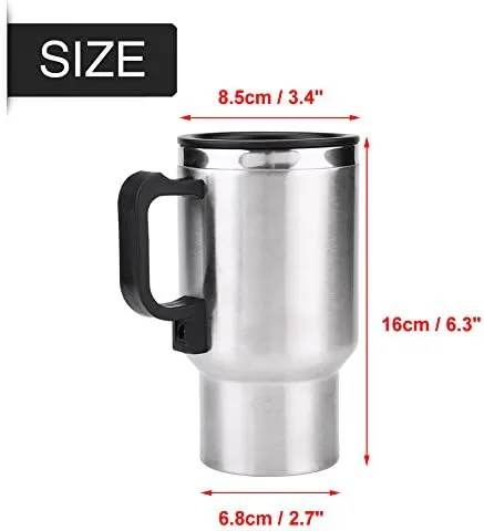 Miniatura 8 de Hervidor eléctrico de agua caliente, 12 V, 15.2 fl oz, hervidores eléctricos de acero inoxidable, taza de calefacción de viaje, taza de café, té