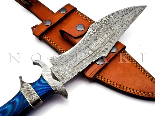 Miniatura 4 de NOORAKI - Cuchillo Bowie de 15" de damasco con vaina Cuchillo de caza hecho a mano - Cuchillos Bowie de hoja fija larga - Ideal para Azul