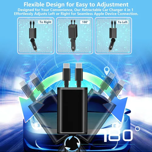 Miniatura 5 de [Apple MFi Certified] Retractable Car Charger for iPhone 17, SDNCIE 120W USB C Car Charger 4 in 1 PD/QC Type C Fast Charging Cigarette Lighter