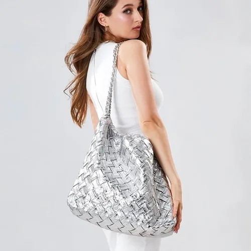 Miniatura 2 de Bolso de mano tejido para mujer, bolso de mano de cuero vegano, bolsos grandes con bolso, bolsa de hombro, estilo hobo casual