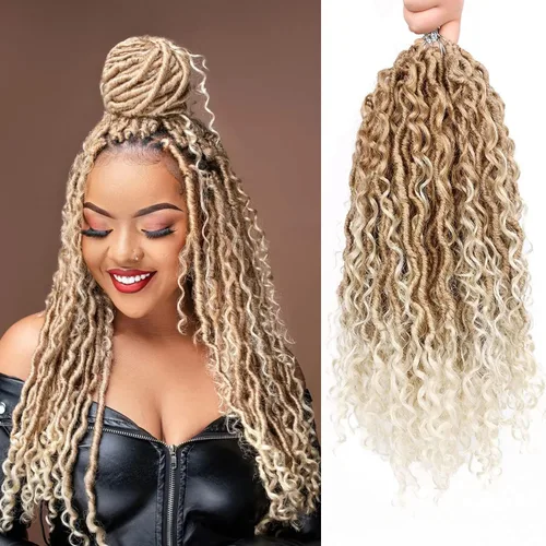Miniatura 36 de Cabello de Crochet de 8 Pulgadas para Mujeres Negras, 7 Paquetes de Cabello de Crochet Goddess Locs con Puntas Rizadas, Locs Falsos Cortos con Bucle