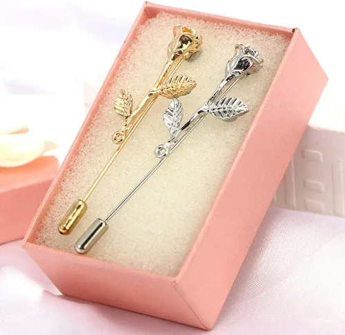 Miniatura 7 de Broche de solapa floral rosa para hombre, broche de broche para traje de esmoquin, accesorio de ramillete (dorado)