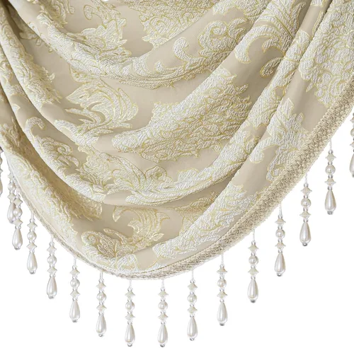 Miniatura 4 de Loom and Mill Cenefa de cascada de lujo de jacquard para sala de estar, elegantes cenefas de ventana con festones y cuentas damascadas, cortinas
