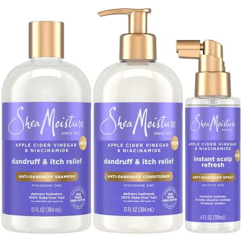 SheaMoisture Champú y acondicionador anticaspa + spray instantáneo para renovar el cuero cabelludo con niacinamida, manteca de karité, ácido