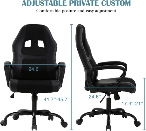 Miniatura 2 de Silla ergonómica para juegos de PC, respaldo alto, con soporte lumbar, reposabrazos ajustable, de piel sintética, giratoria, escritorio de oficina