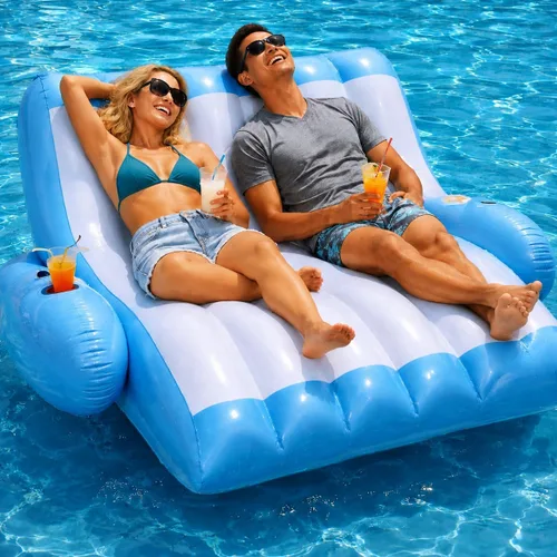 Miniatura 9 de 4E's Novelty Flotador inflable para dos personas con soporte para tazas, tumbona de alta resistencia para adultos, flotadores flotantes flotantes
