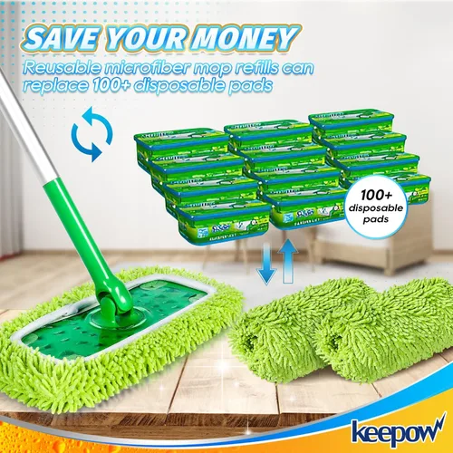 Miniatura 8 de KEEPOW Paños de barrido en seco reutilizables compatibles con Swiffer Sweeper, paños de trapeado húmedos lavables, almohadillas de trapeador