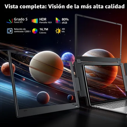Miniatura 5 de Extensor de monitor para portátil de triple pantalla, monitor cuádruple FHD 1080P de 15.6 pulgadas, 1 conexión USB-C para 4 pantallas, aleación
