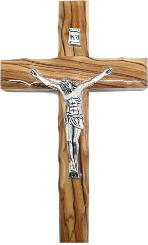 Miniatura 14 de Zuluf Cruz latina de madera de olivo de 7.8 "con crucifijo chapado en plata, regalo de pared cristiana de Belén Tierra Santa CRS064