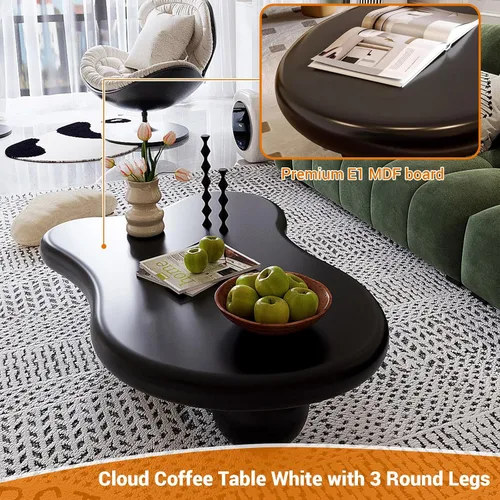 Miniatura 5 de Moderna mesa de centro Cloud con 3 patas redondas, mesas de centro de forma irregular, color crema, bonita forma libre, mesa central para sala