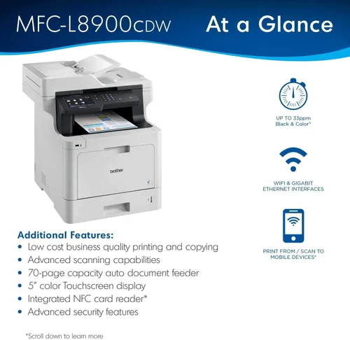Miniatura 3 de Brother MFC-L8900CDW - Impresora láser inalámbrica todo en uno, color blanco, impresión de fax de escaneo de copia, pantalla táctil LED de 5