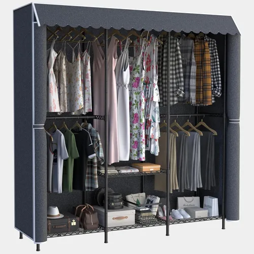 Armario portátil resistente de 68 pulgadas con tapa, gran perchero de almacenamiento para colgar ropa, armario de metal, estantes de ropa