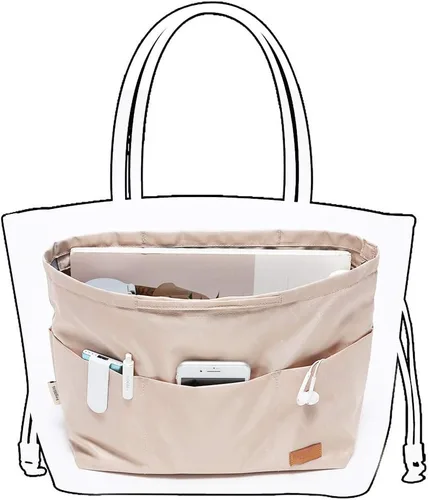 Miniatura 32 de iN Organizador de bolso con cremallera de tela de nailon para mujer, Beige