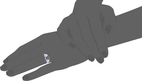 Miniatura 2 de Tienda Collection Anillo de plata de ley chapada en platino, forma ovalada, zafiro azul creado y elementos infinitos, circonita cúbica de 3 piedras
