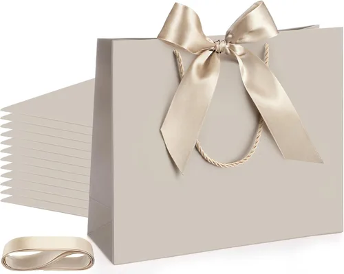 Miniatura 19 de Silkfly 12 bolsas de regalo con asas para dama de honor, 12 x 10 x 4 pulgadas, elegantes bolsas de regalo de bienvenida de boda con lazo para Rosa