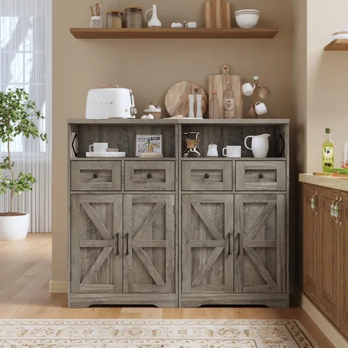 Miniatura 4 de Befrases - Gabinete de almacenamiento de casa rural con cajones y estante, aparador independiente para cocina, sala de estar, oficina en casa, gris