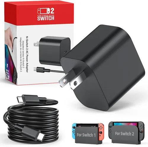 Miniatura 9 de Cargador Switch 2 – Adaptador de CA de 60 W para Nintendo 2 (2025)/Nintendo1, cable de carga de 6.6 pies/2 M, compatible con modo Dock de TV 4K