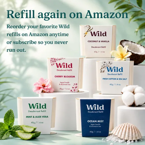 Miniatura 7 de Wild - Kit de inicio recargable de desodorante con estuche de agua y recarga perfumada de pomelo rosa y lima 1.4oz - Sin aluminio - Protección