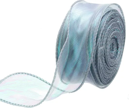 Miniatura 16 de MECCANIXITY - Cinta de organza con cable de 1 1/2" de ancho, brillante, transparente, con brillo irisado en tonos pastel, cinta de gasa para Beige