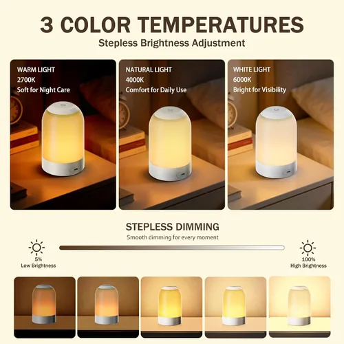 Miniatura 3 de Luz nocturna táctil de mesita de noche, luz nocturna de guardería para bebés para niños y adultos, luz de huevo con temporizador, lámpara de mesa