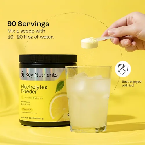 Miniatura 7 de KEY NUTRIENTS Electrolitos multivitamínicos en polvo sin azúcar - Polvo refrescante de electrolitos de limonada - Suplemento de sodio y energía