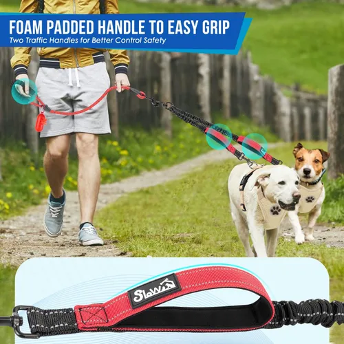 Miniatura 3 de SlowTon Correa doble para dos perros – Correa para perro sin enredos, correa giratoria de 360° reflectante doble para perro con dos asas acolchadas