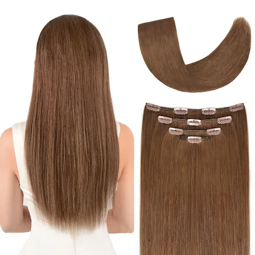 Miniatura 48 de Extensiones de cabello humano Remy de 12 pulgadas con clip para mujer, extensiones de cabello humano sedoso y liso, 1.76 onzas, 4 piezas