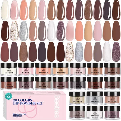 Miniatura 12 de Beetles - Kit de iniciación de uñas en polvo de inmersión, 20 colores, pastel, nude, azul, rosa, purpurina, 36 piezas, juego de polvos de inmersión