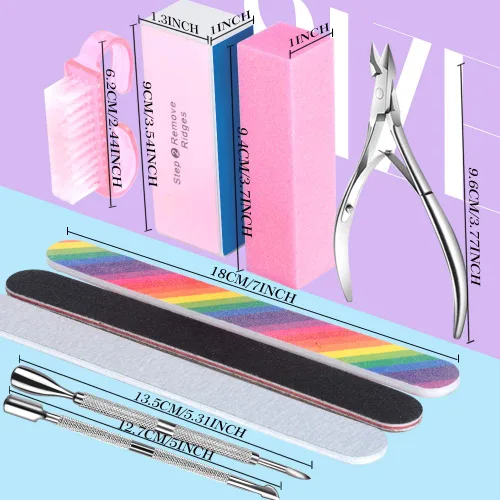 Miniatura 2 de Lima de uñas rectangular de doble cara y pulidor, esponja de bloque pulido, cepillo de uñas, viene con pinza de cutícula y empujador, kit