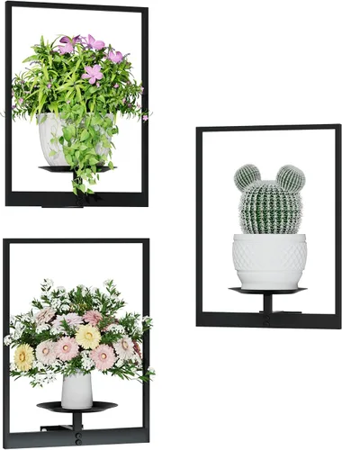 Miniatura 15 de Soporte para plantas de pared de metal negro, paquete de 2 soportes para plantas montados en la pared y soportes colgantes para macetas
