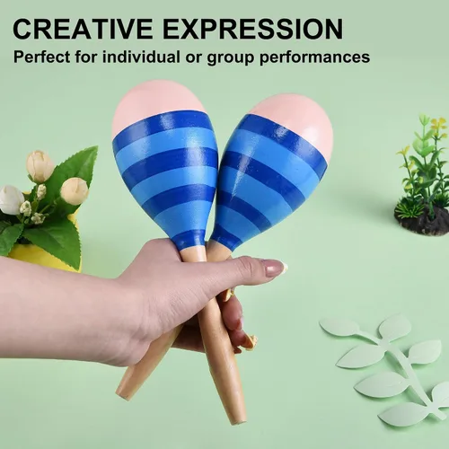 Miniatura 5 de Maracas para adultos y niños, 2 unidades de 9 pulgadas de maraca de madera para recuerdos de fiesta, color azul