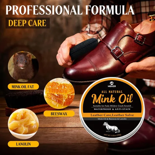 Miniatura 2 de MEKER Aceite de visón para botas de cuero, acondicionador y limpiador de cuero 3.52 oz - totalmente natural, impermeable, suaviza y restaura zapatos