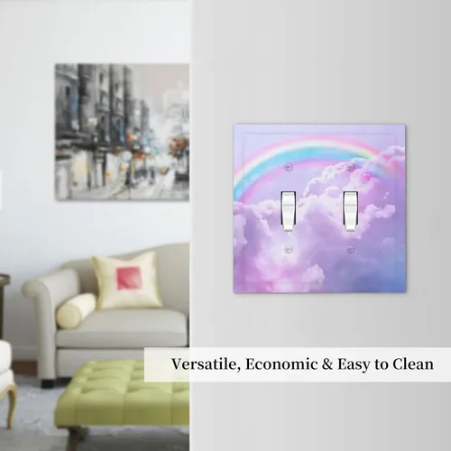 Miniatura 7 de Rainbow in the Clouds - Placas de Pared de Doble Interruptor de 2 Posiciones, Panel de Arte Rosa, Cubierta de Interruptor de Luz, Placa Frontal Arco