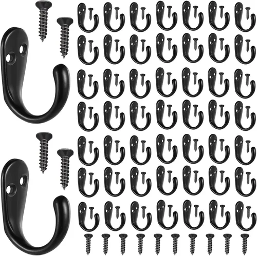 Hotop 50 ganchos de metal para abrigos, gancho de una sola punta, para bata, montado en la pared con 110 tornillos para baño, dormitorio, cocina,