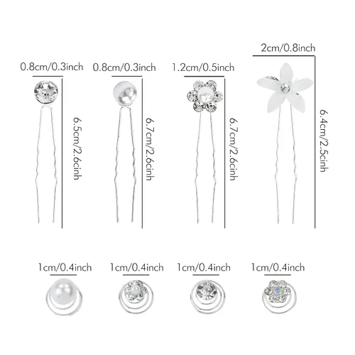 Miniatura 7 de inSowni Paquete de 128 horquillas de pelo en forma de U con diamantes de imitación de flor de perlas plateadas y diamantes de imitación para novias