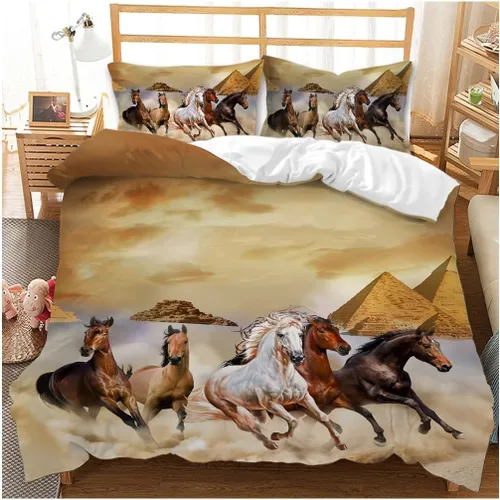 Miniatura 5 de Juego de ropa de cama 3D de caballo tamaño Queen, funda de edredón de cama/fundas de edredón, ropa de cama, fundas de almohada, textiles