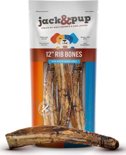 Jack&Pup Huesos de costilla de 12 pulgadas para perros (paquete de 3), huesos de carne de perro totalmente naturales, médula ósea de un solo